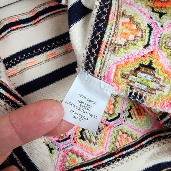 J.Crew Stitchwork Stripe Embroidered Aztec Top Size Small - Picture 8 of 9